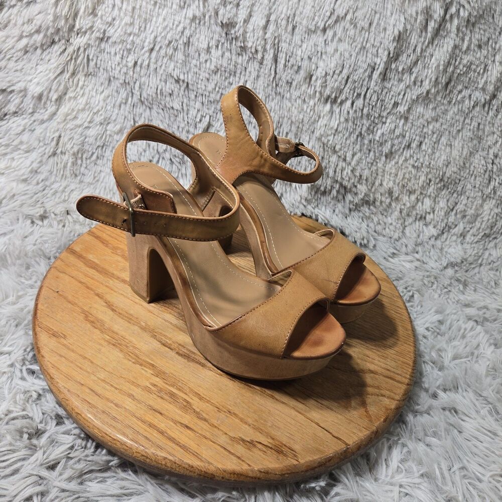 Bamboo Y2K Platform High Heels Womens Size 8 Open Toe Retro Block Heel Pumps